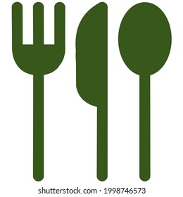 Dark green Cutlery vector icon showing a spoon, fork and knife.