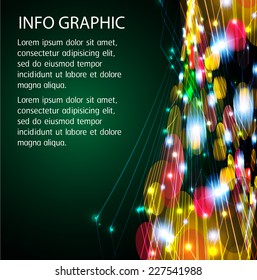 Dark green Defocused Light, Flickering Lights, Vector abstract festive background with bokeh defocused light. text box. card. Brochure. Abstract Technology background for computer graphic. colorful
