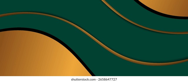 Dark green digital art waves with gold light in the middle, design background for element design. Vector