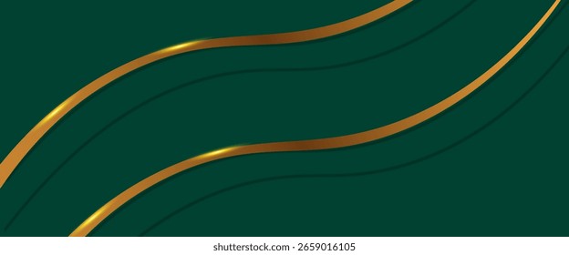 Ondas de arte digital verde escuro com luz dourada no meio, fundo de design para design de elementos. 
