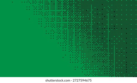 Fondo digital verde oscuro con un gradiente difuminado de píxeles negros que se desvanece desde la esquina para una Ilustración vectorial de textura inspirada en la tecnología