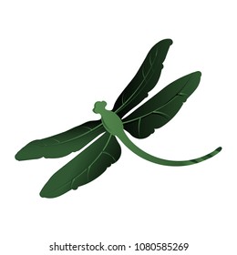 Dark green dragonfly flying vector illustration.