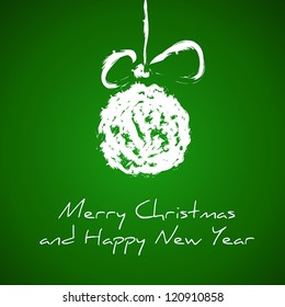 dark green drawing christmas card with christmas ball. christmas card.