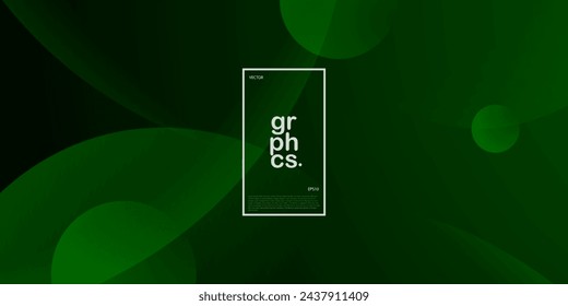 Dark green dynamic gradient illustration background with simple curve and circle pattern style. Cool design. Eps10 vector