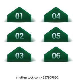 Dark green edit of a scalable eps10 abstract geometric vector infographics or website bookmark arrow / triangle shaped with border on a paper background with the sense of 3d element for universal use 
