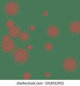 Dark Green Emerald New Year Wallpaper. Chaotic Winter Santa Christmas Red Sky Wallpaper. Color Night Stars Ornamental Mandala Background. Print Snowflakes Bright Sharp Holiday Ornament.