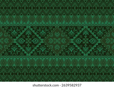 Dark Green and Emerald Tribal Geometric Pattern designed for textile, carpet, home decoration.