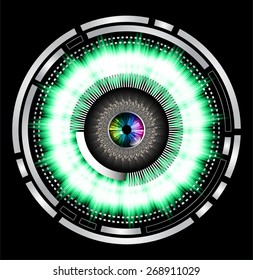 dark green eyeball future technology, security concept background. vector. Light Technology background for computer graphic website internet business. circuit. colorful eye