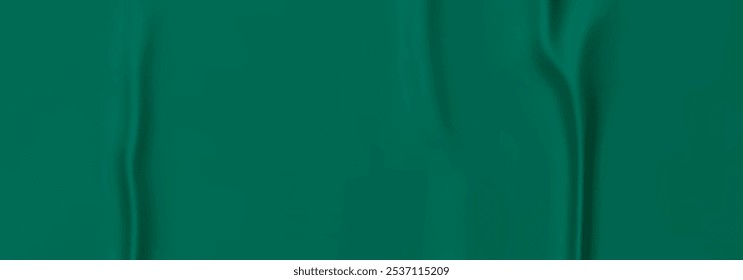 Dark Green fabric texture. Flowing cloth with folds creating a natural drapery effect. Background Silk fabric texture realistic design. Ideal for banner posters flyers, brochures. Vector illustration