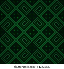 Dark green fancy seamless pattern in carpet style. Bright, contrast design for carpet, banner, banner or other purpose. Intricate tessellated repeatable backdrop.