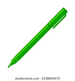 Dark green felt tip marker pen with caps off. Flat vector illustration isolated on white background. Art supply concept. Perfect for creative projects