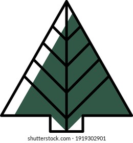 Dark green fir tree with eight black stripes, illustration, vector on white background.