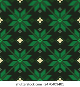 Dark green flowers ethnic seamless pattern fabric, background, wallpaper