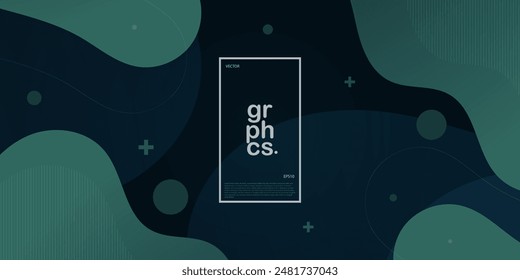 Dark green fluid abstract 3d background with gradient green color on background. Eps10 vector