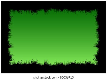 Dark green frame is made of black silhouette of vegetation
