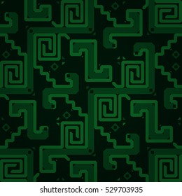 Dark green geometric seamless pattern background in liner style. Compound tessellated repeatable backdrop.
