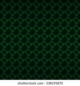 Dark green geometric seamless pattern in inkblot test style. Vector background. Tangled puzzle repeatable backdrop. Colorful, graphic design for web, fabric, carpet or other purpose. Actual motif.