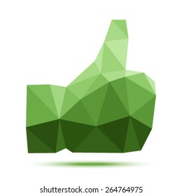 Dark green geometric triangular polygonal thumb up icon 