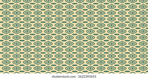 Dark Green Geometric Tribal Pattern on Yellowed Beige