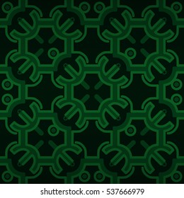 Dark green geometrical seamless pattern in tribal style. Bright, graphical design for web, banner, packing-paper or other purpose.
