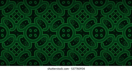 Dark green geometrical seamless pattern in organic cells style. Bright, graphic design for wallpaper, carpet, web or other purpose.