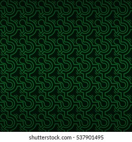 Dark green geometrical seamless pattern in technology style. Shining, symmetrical design for ads, curtain, web or other purpose. Modern design. Plain tessellated repeatable backdrop.