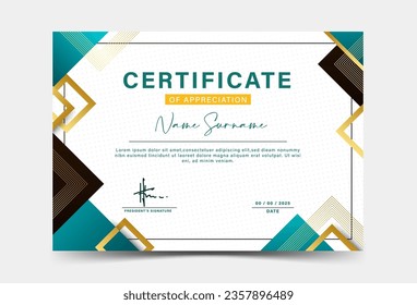 Dark green and gold geometric effect achievement certificate template Vector blank design. black . vector illustration
