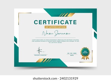 Dark green and gold geometric effect achievement certificate template