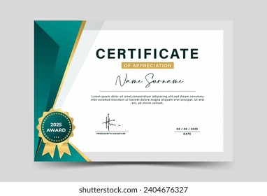 Dark green and gold geometric effect achievement certificate template. Slash effect.