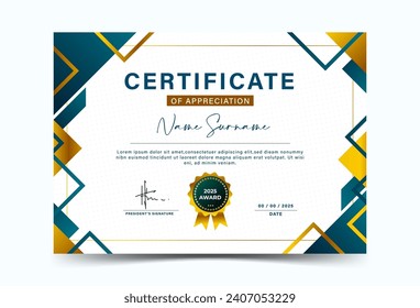 Dark green and gold geometric effect certificate template. Premium variety. Halftones. Edge line. Vector