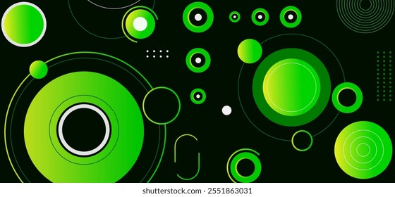 Dark green gradient background with yellow and light green geometric shape colour full rounded pattern, vector illustration .