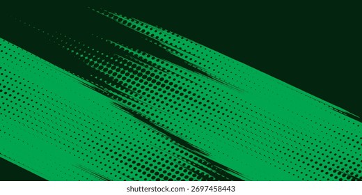 Fondo de textura grunge degradado verde oscuro con patrón de puntos verdes semitonos. Ilustración vectorial