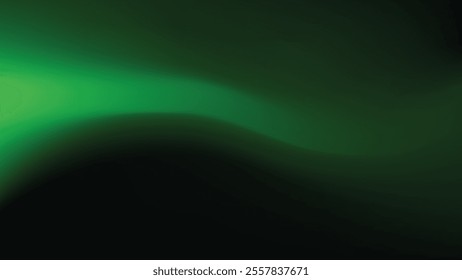 Dark green gradient mesh background with black backdrop, wave design, copy space. Vector illustration
