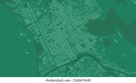 Dark green Granada City area vector background map, streets and water cartography illustration. Widescreen proportion, digital flat design streetmap.