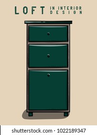 Dark green and gray nightstand. Loft in interior design eps 10 illustration