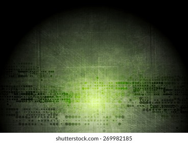 Dark green grunge tech background with geometric elements. Vector design