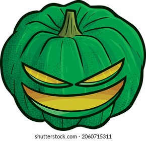 Dark green halloween pumpkin with yellow eye cartoon
