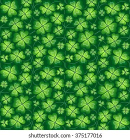 Dark green hand drawing seamless clover pattern, vector background for St. Patrick's Day