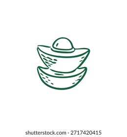 Dark green hand-drawn image of two ingot-like shapes stacked