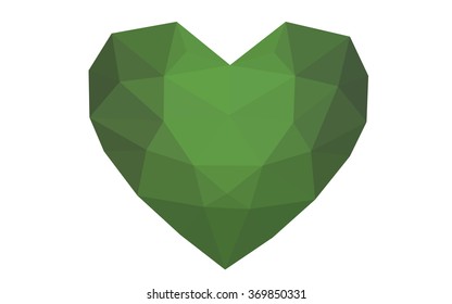Dark green heart isolated on white background. Geometric rumpled triangular low poly origami style gradient graphic illustration. Vector polygonal design for your business.