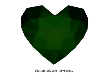 Dark green heart isolated on white background. Geometric rumpled triangular low poly origami style gradient graphic illustration. Vector polygonal design for your business.