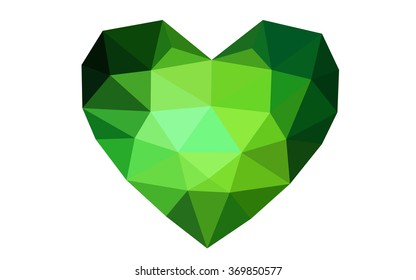 Dark green heart isolated on white background. Geometric rumpled triangular low poly origami style gradient graphic illustration. Vector polygonal design for your business.
