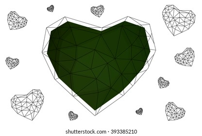 Dark Green heart isolated on white background. Geometric rumpled triangular low poly origami style gradient graphic illustration. Vector polygonal design for your business.