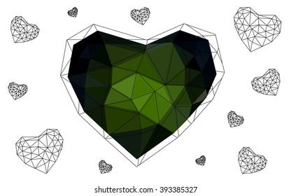 Dark Green heart isolated on white background. Geometric rumpled triangular low poly origami style gradient graphic illustration. Vector polygonal design for your business.
