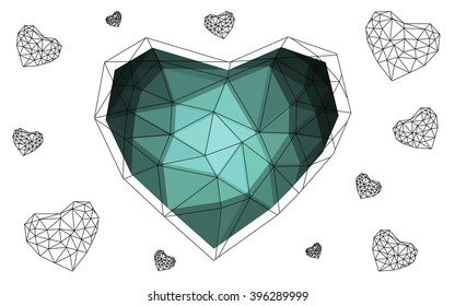 Dark Green heart isolated on white background. Geometric rumpled triangular low poly origami style gradient graphic illustration. Vector polygonal design for your business.