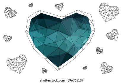 Dark Green heart isolated on white background. Geometric rumpled triangular low poly origami style gradient graphic illustration. Vector polygonal design for your business.