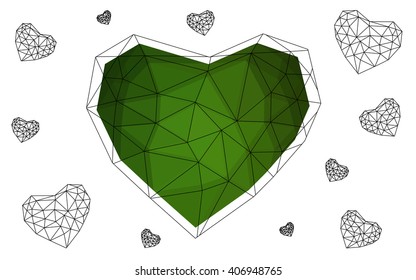 Dark Green heart isolated on white background. Geometric rumpled triangular low poly origami style gradient graphic illustration. Vector polygonal design for your business.