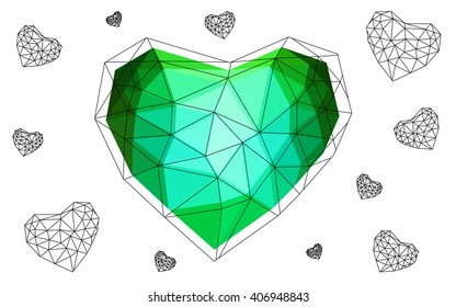 Dark Green heart isolated on white background. Geometric rumpled triangular low poly origami style gradient graphic illustration. Vector polygonal design for your business.