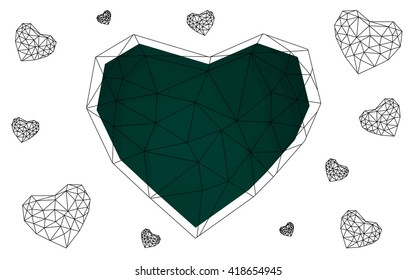 Dark Green heart isolated on white background. Geometric rumpled triangular low poly origami style gradient graphic illustration. Vector polygonal design for your business.