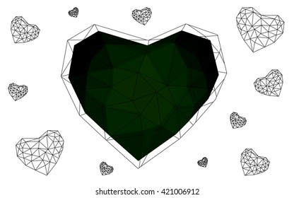 Dark Green heart isolated on white background. Geometric rumpled triangular low poly origami style gradient graphic illustration. Vector polygonal design for your business.